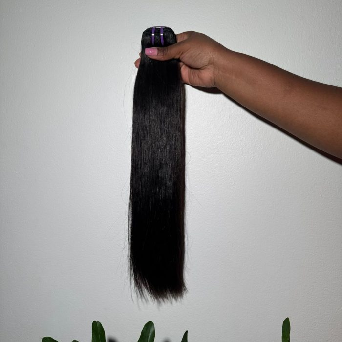 Anastacia Weft 16 Inch Super Bone Straight Human Hair Extensions in Natural Black