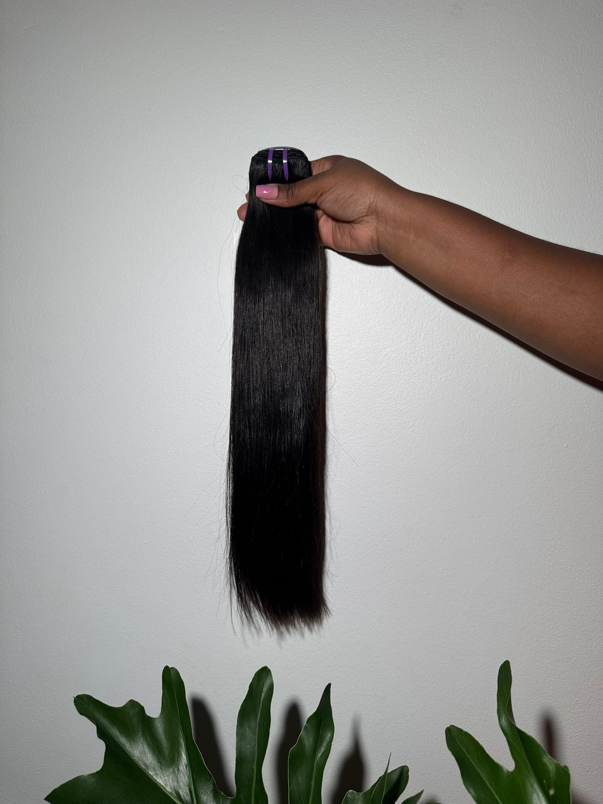 Anastacia Weft 16 Inch Super Bone Straight Human Hair Extensions in Natural Black