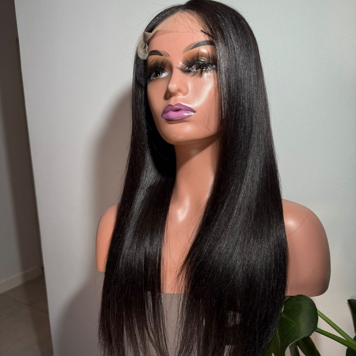 Anastacia 16 Inch Bone Straight Transparent Lace Wig in Natural Black with 220% Density