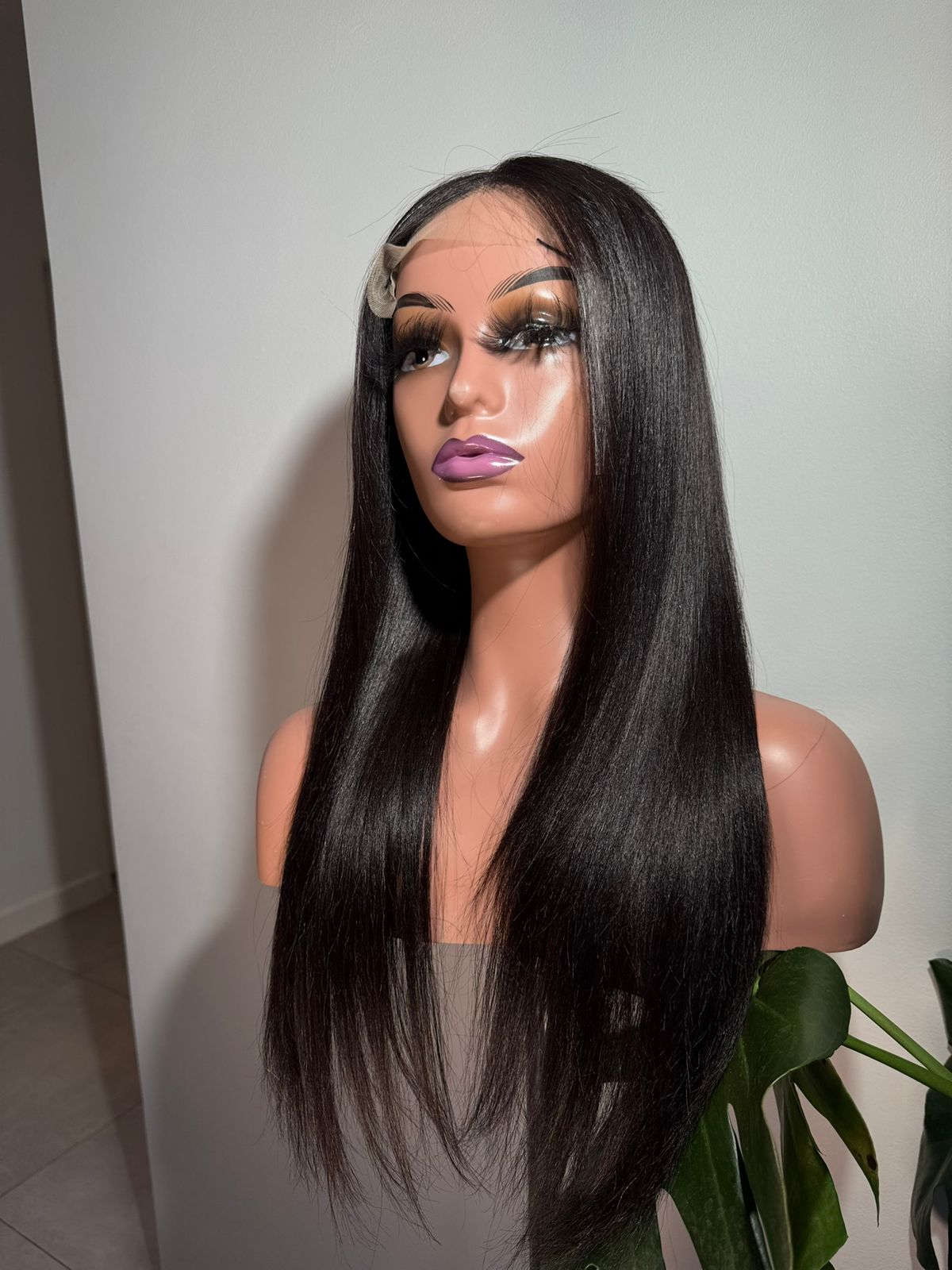 Anastacia 16 Inch Bone Straight Transparent Lace Wig in Natural Black with 220% Density