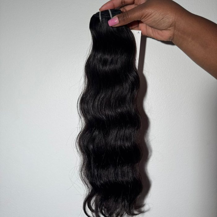 Buyi Weft 18 Inch Double Drawn Natural Wave Human Hair Extensions in Natural Black