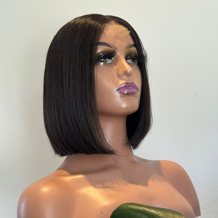 Gina 0202 Bone Straight Transparent Lace Unit in Natural Black featuring 220% density and 2x6 transparent lace