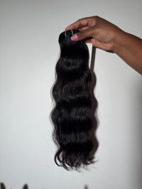 Buyi Weft 18 Inch Double Drawn Natural Wave Human Hair Extensions in Natural Black